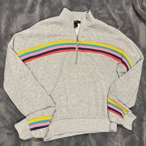 Forever 21 Heather Gray Half Zip-Up Jacket with Colorful Stripes